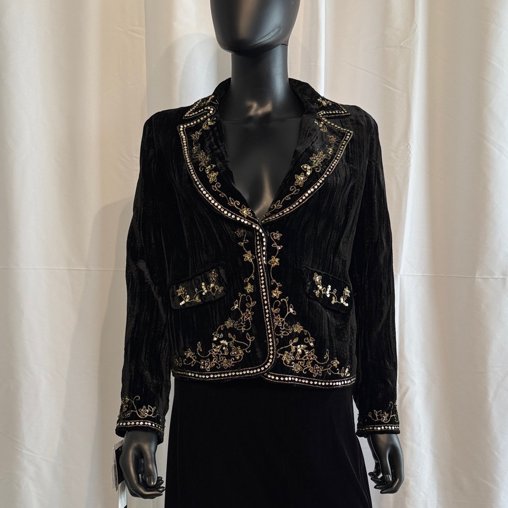 Katherine Barclay Holiday Embroidered Black Velvet Jacket size 8 NWT - Picture 1 of 13